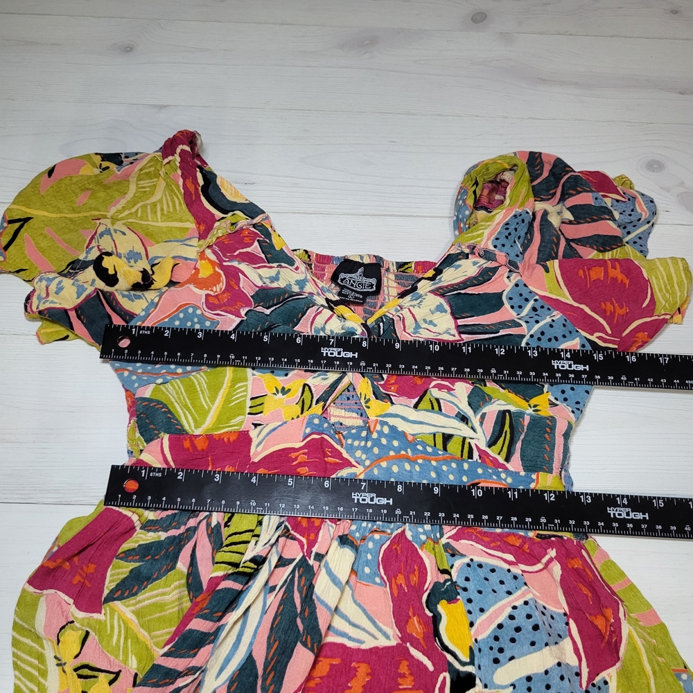 Angie Tropical Floral Maxi Dress Colorful Smocked Spring Summer Vacation - Picture 6 of 8